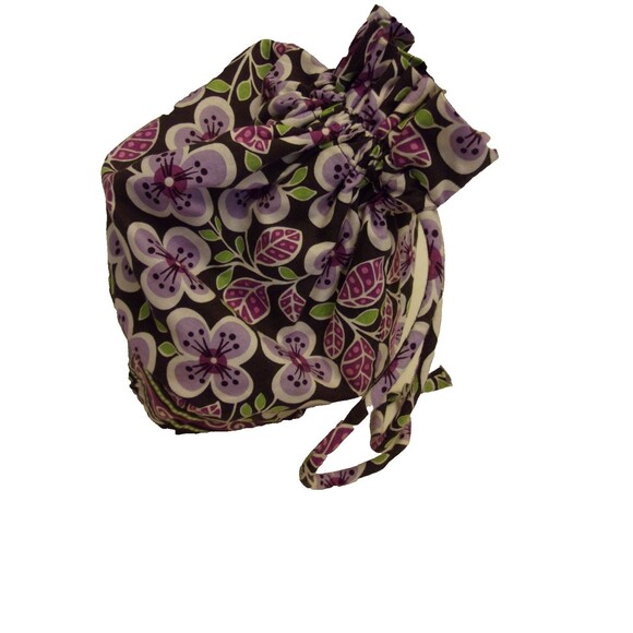 Vera Bradley Ditty Bag in Plum Petals Drawstring Closure Plastic Lining - Picture 4 of 8